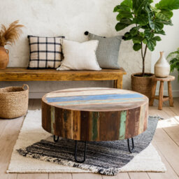 Wyld Haus Seattle Reclaimed Wood And Metal Drum Coffee Table - thumbnail 2