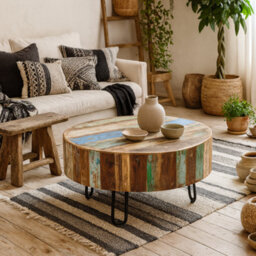 Wyld Haus Seattle Reclaimed Wood And Metal Drum Coffee Table - thumbnail 3