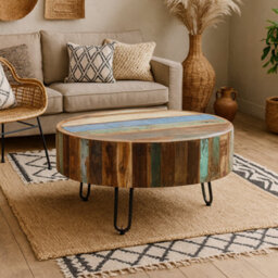 Wyld Haus Seattle Reclaimed Wood And Metal Drum Coffee Table - thumbnail 4