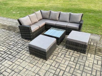 Fimous Rattan Garden Furniture Set Outdoor Lounge Corner Sofa Set With Square Coffee Table 2 Big Footstool 8 Seater - image 1