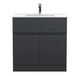 Hudson Reed Urban Soft Black Floor Standing 2 Door Vanity Unit And Ceramic Basin With Silent Close, 828 X 810 X 390 - thumbnail 1