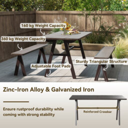 Costway 3 Pieces Outdoor Picnic Table And Benches Set Patio Dining Set - thumbnail 7