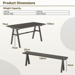 Costway 3 Pieces Outdoor Picnic Table And Benches Set Patio Dining Set - thumbnail 3