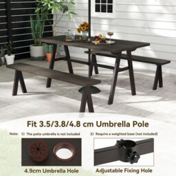 Costway 3 Pieces Outdoor Picnic Table And Benches Set Patio Dining Set - thumbnail 4