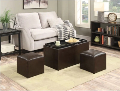 Aspect Furniture Carey Storage Bench With 2 Side Ottomans,brown Faux Leather - image 1