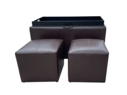 Aspect Furniture Carey Storage Bench With 2 Side Ottomans,brown Faux Leather - thumbnail 3