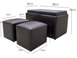 Aspect Furniture Carey Storage Bench With 2 Side Ottomans,brown Faux Leather - thumbnail 4