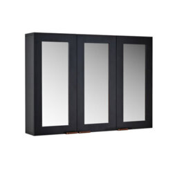 Homestylestore 900 X 650mm Black Grey Wall Mounted Mirrored Door Bathroom Cabinet And Brushed Copper Finger Pull Handles - thumbnail 1