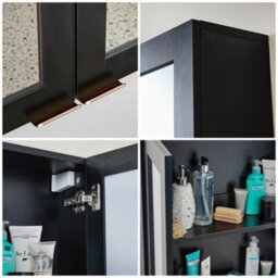 Homestylestore 900 X 650mm Black Grey Wall Mounted Mirrored Door Bathroom Cabinet And Brushed Copper Finger Pull Handles - thumbnail 3