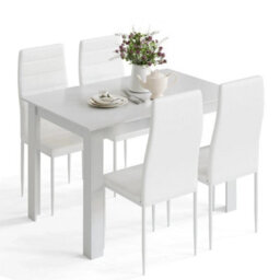 White Dining Table And 4 Pu Faux Leather Chairs Wooden Dining Set Kitchen Room