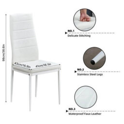 White Dining Table And 4 Pu Faux Leather Chairs Wooden Dining Set Kitchen Room - thumbnail 2