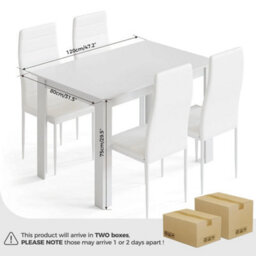 White Dining Table And 4 Pu Faux Leather Chairs Wooden Dining Set Kitchen Room - thumbnail 3