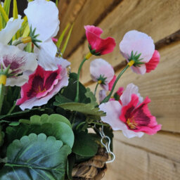 Best Artificial Pair Of 30Cm 10 Inch Pink & White Pansy Flower With Decorative Rattan Hanging Baskets For Indoor Outdoor Garden Use - thumbnail 4
