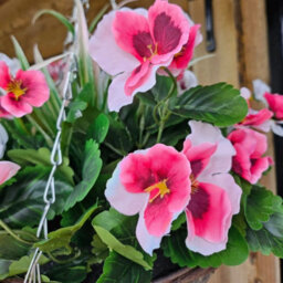 Best Artificial Pair Of 30Cm 10 Inch Pink & White Pansy Flower With Decorative Rattan Hanging Baskets For Indoor Outdoor Garden Use - thumbnail 5
