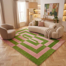 The Rugs Joli Green And Pink Geometric Rug Soft Dense Pile Easy To Clean And Pet Friendly For Living Rooms And Bedrooms - thumbnail 8