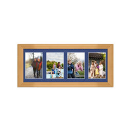 AK Frames 50X20Cm Country Pine Classic Multi Photo Frame With Blue Mount - Holds 4 Apertures (4X) 6X4 Photos