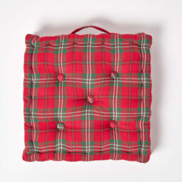 Homescapes Cotton Edward Tartan Floor Cushion, 40 X 40 Cm - thumbnail 3
