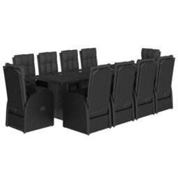 Berkfield 11 Piece Garden Dining Set With Cushions Black Poly Rattan - thumbnail 2