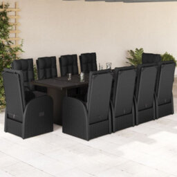 Berkfield 11 Piece Garden Dining Set With Cushions Black Poly Rattan - thumbnail 1