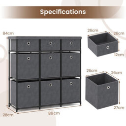 Costway Chest Of Drawers Metal Frame Storage Organizer Unit W/9 Drawers-Grey - thumbnail 3