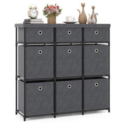 Costway Chest Of Drawers Metal Frame Storage Organizer Unit W/9 Drawers-Grey - thumbnail 2