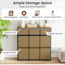 Costway Chest Of Drawers Metal Frame Storage Organizer Unit W/9 Drawers-Grey - thumbnail 7