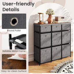 Costway Chest Of Drawers Metal Frame Storage Organizer Unit W/9 Drawers-Grey - thumbnail 6