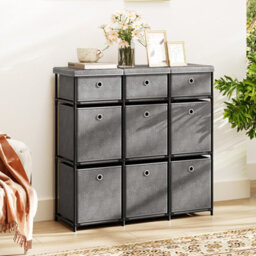 Costway Chest Of Drawers Metal Frame Storage Organizer Unit W/9 Drawers-Grey - thumbnail 5