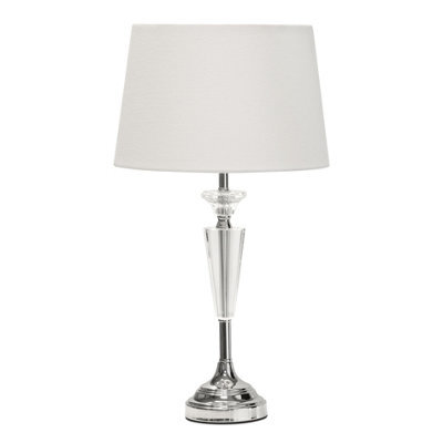 Lighting Supermarket Kwartz Modern Faceted Glass Crystal Chrome Table Lamp With Ivory Linen Shade - image 1