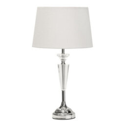 Lighting Supermarket Kwartz Modern Faceted Glass Crystal Chrome Table Lamp With Ivory Linen Shade - thumbnail 1