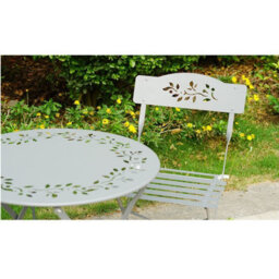 Gr8 Garden Grey Leaf 3 Piece Metal Garden Outdoor Folding Chairs Table Bistro Furniture Set - thumbnail 9