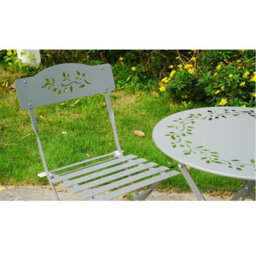 Gr8 Garden Grey Leaf 3 Piece Metal Garden Outdoor Folding Chairs Table Bistro Furniture Set - thumbnail 8