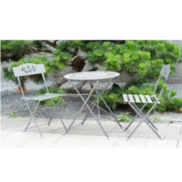 Gr8 Garden Grey Leaf 3 Piece Metal Garden Outdoor Folding Chairs Table Bistro Furniture Set - thumbnail 5
