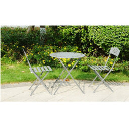 Gr8 Garden Grey Leaf 3 Piece Metal Garden Outdoor Folding Chairs Table Bistro Furniture Set - thumbnail 1