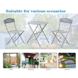 Gr8 Garden Grey Leaf 3 Piece Metal Garden Outdoor Folding Chairs Table Bistro Furniture Set - thumbnail 7
