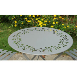 Gr8 Garden Grey Leaf 3 Piece Metal Garden Outdoor Folding Chairs Table Bistro Furniture Set - thumbnail 6
