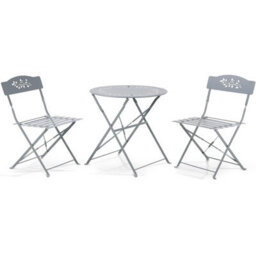Gr8 Garden Grey Leaf 3 Piece Metal Garden Outdoor Folding Chairs Table Bistro Furniture Set - thumbnail 2