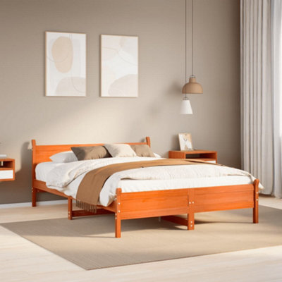Berkfield Bed Frame Without Mattress Wax Brown 150X200 Cm King Size Solid Wood Pine - image 1