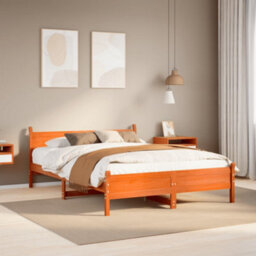 Berkfield Bed Frame Without Mattress Wax Brown 150X200 Cm King Size Solid Wood Pine - thumbnail 1