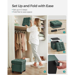 Storage Ottoman Foot Stool, Compact Foldable Seat With Hidden Compartment, Retro Green - thumbnail 5