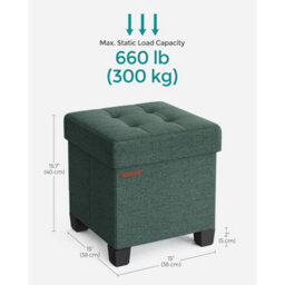 Storage Ottoman Foot Stool, Compact Foldable Seat With Hidden Compartment, Retro Green - thumbnail 2