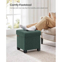 Storage Ottoman Foot Stool, Compact Foldable Seat With Hidden Compartment, Retro Green - thumbnail 3