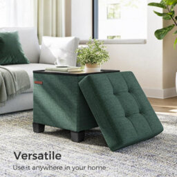 Storage Ottoman Foot Stool, Compact Foldable Seat With Hidden Compartment, Retro Green