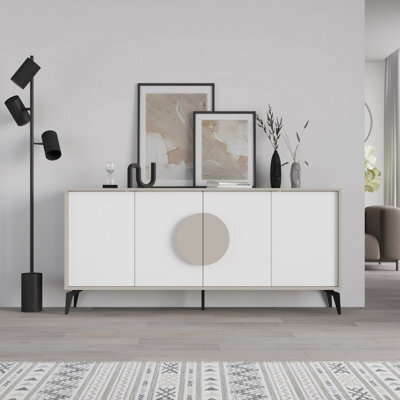Decortie Gora White,sandstone Particleboard 4 Door Sideboard With Metal Legs (W) 180Cm - image 1