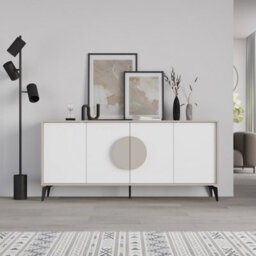 Decortie Gora White,sandstone Particleboard 4 Door Sideboard With Metal Legs (W) 180Cm - thumbnail 1