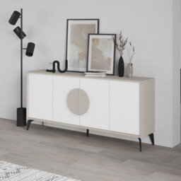 Decortie Gora White,sandstone Particleboard 4 Door Sideboard With Metal Legs (W) 180Cm - thumbnail 5