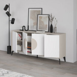 Decortie Gora White,sandstone Particleboard 4 Door Sideboard With Metal Legs (W) 180Cm - thumbnail 6