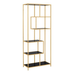 Furniture To Go Seaford Tall Gold Metal Bookcase With 5 Black Shelves