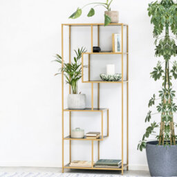 Furniture To Go Seaford Tall Gold Metal Bookcase With 5 Black Shelves - thumbnail 4
