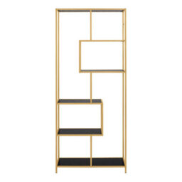 Furniture To Go Seaford Tall Gold Metal Bookcase With 5 Black Shelves - thumbnail 2